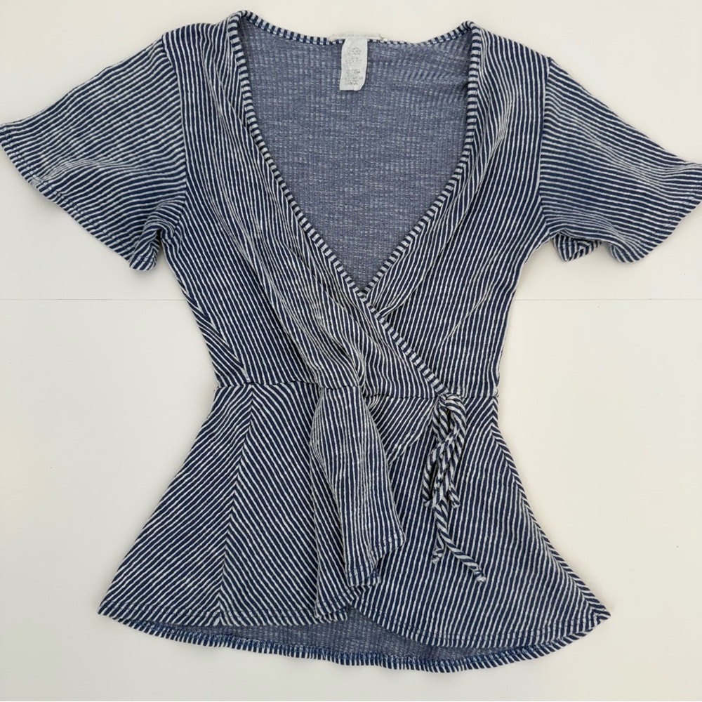Caution To The Wind Blue and White Wrap Front Blouse